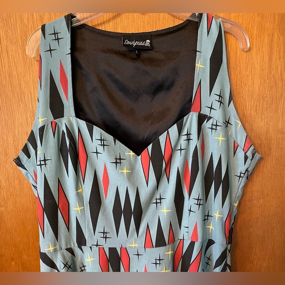 Sourpuss harlequin retro diamonds print swing dress size large - Picture 2 of 14